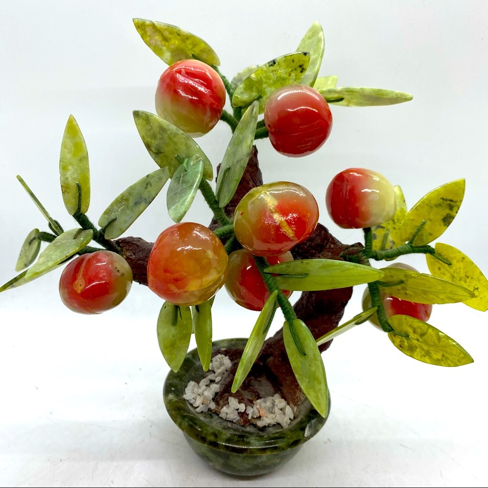 Vintage Onyx Marble StoneCherry Bonsai Tree Handmade Carved Asian Art